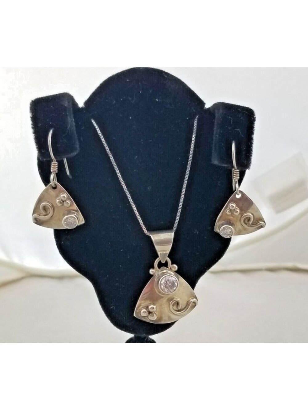 Necklace Earrings Set Round Lab Diamonds 16" Silver Chain weight 10 Gr Jewelry - Picture 4 of 16